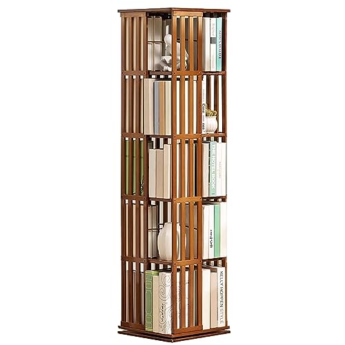 ZJFJMBD 360 drehbares Bücherregal aus Bambus, 5-stufiges Boden-Bücherregal für Kinder und Erwachsene, freistehendes Aufbewahrungsregal für Wohnzimmer und Büro von ZJFJMBD