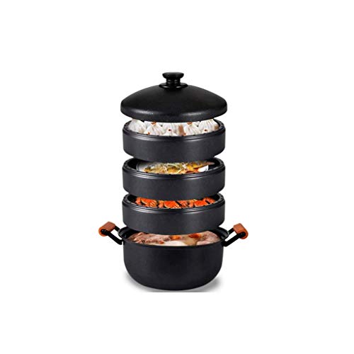 ZJFJMBD Dampfgarer aus Gusseisen mit versiegeltem Deckel und Holzgriff, Dampfgarer zum Dämpfen von Oben und Garen von unten ZJFJMBD Dampfgarer aus Gusseisen mit versiegeltem Deckel und Holzgriff, Dampfgarer zum Dämpfen von Oben und Garen von unten von ZJFJMBD