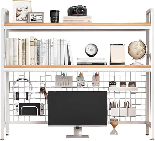 ZJFJMBD Schreibtisch Bücherregal aus Holz mit Fach für den Schreibtisch im Wohnheim, 2 stufiges Mehrzweck Organizer Regal für Computertisch Büro Zuhause von ZJFJMBD