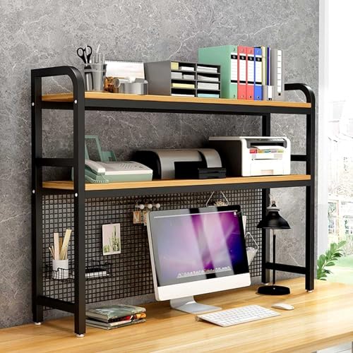 ZJFJMBD Verstellbares Bücherregal auf der Arbeitsplatte – 2-stufiges Schreibtisch-Bücherregal für Büro-/Heimbedarf-Dekoration, freistehende Regale aus Holz und Metall von ZJFJMBD
