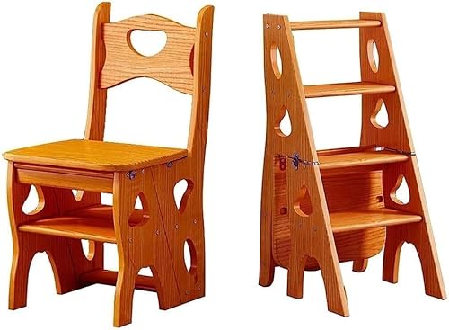 ZJGFCB 4 Stufen Holzklappbibliotheksleiter Stuhl Mit Sitz, Leichtes Tragbares Leiterregal, Multifunktionaler Stufenhocker, Stepladders Display Stand for Office Home Kitchen(Color:a) von ZJGFCB