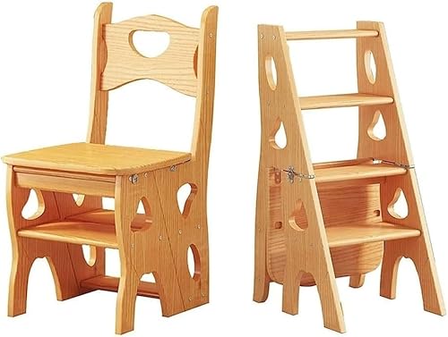 ZJGFCB 4 Stufen Holzklappbibliotheksleiter Stuhl Mit Sitz, Leichtes Tragbares Leiterregal, Multifunktionaler Stufenhocker, Stepladders Display Stand for Office Home Kitchen(Color:b) von ZJGFCB