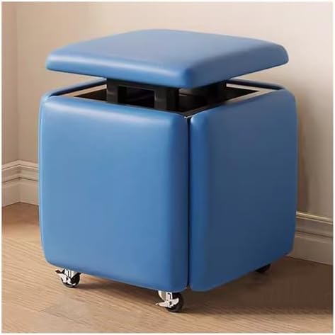 ZJGFCB 5-in-1 stapelbarer Ottomanen-Würfelstuhl, stapelbare Hocker, künstliches PU, kleine quadratische Fußstütze, Fußhocker mit Rollen für Wohnzimmer, Esszimmer (Farbe: A) von ZJGFCB