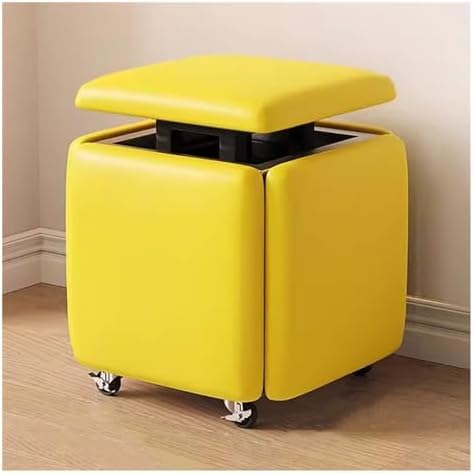 ZJGFCB 5-in-1 stapelbarer Ottomanen-Würfelstuhl, stapelbare Hocker, künstliches PU, kleine quadratische Fußstütze, Fußhocker mit Rollen für Wohnzimmer, Esszimmer (Farbe: B) von ZJGFCB