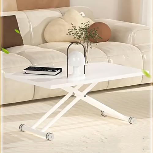 ZJGFCB Couchtisch mit Hubplatte, höhenverstellbar, Klapptisch mit Holztischplatte, stabile Kreuz-Metallbeine, feststellbares Rad (Größe: 120 x 80 x 10–71 cm) von ZJGFCB
