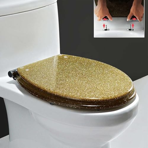 ZJGFCB Glitzernder WC-Sitz, Absenkautomatik, langsam schließend, glitzerndes Harz, WC-Sitz, Badezimmer-WC-Deckel mit Befestigungssystem oben und unten, oval (Farbe: C) von ZJGFCB