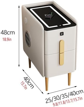 ZJGFCB Schmaler LED-Nachttisch für Schlafzimmer mit USB/Typ-C/kabellosem Laden, 3-farbiges Licht, 2 Schubladen, Lautsprecher und Fingerabdruck-Schloss, moderner Nachttisch (Größe: 40 x 40 x 48 cm) von ZJGFCB