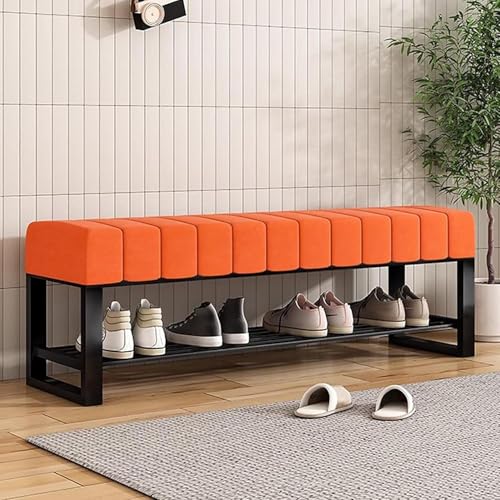 ZJGFCB Schuhregal aus Samt mit gepolstertem Sitz, 2-stöckiger Stauraum für Eingangsbereich und Schlafzimmer, platzsparende Ottomane (Größe: 100 x 32 x 45 cm, Farbe: C) von ZJGFCB