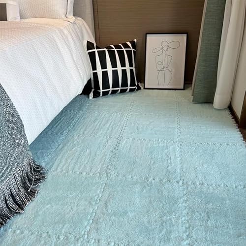 10 x dicke ineinandergreifende Schaumstoff-Bodenmatten, 61 x 61 cm, weiche Plüsch-Teppichfliesen für Kinderspielzimmer, Heimgebrauch und Spielbereiche, langlebige hellblaue Matten mit Rand von ZJHAHJY