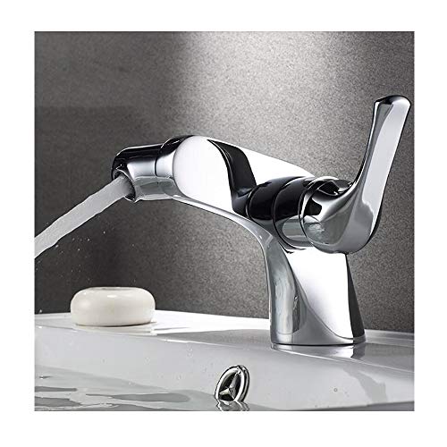 Bathroom Faucet 360° Rotation Brass Single Handle Single Hole Modern Bathroom Sink Faucet Deck Mounted Bathroom Sink Mixer Tap with Hot and Cold Water,Chrome von ZJHAHJY