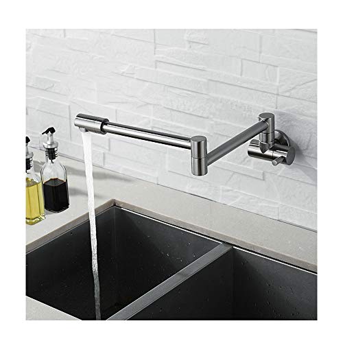 Fold Kitchen Faucets with Single Handle Brass 360 Degree Rotating Wall Mounted Single Cold Kitchen Sink Tap Vegetable Basin Water Tap,Brushed von ZJHAHJY