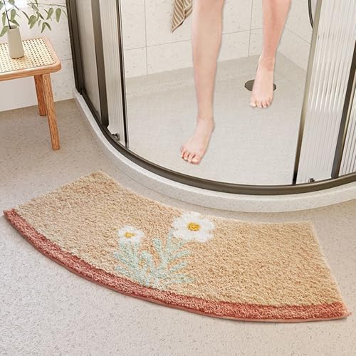 Gebogene Badematte Weiche Mikrofaser Eckmatte, rutschfeste Extra Weiche Badmatte, saugfähige und waschbare gewölbte Badematte mit Quadrant für Dusche und Wohnzimmer (Stil A, 42 x 100 cm) von ZJHAHJY