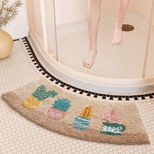 Gebogene Badematte Weiche Mikrofaser Eckmatte, rutschfeste Extra Weiche Badmatte, saugfähige und waschbare gewölbte Badematte mit Quadrant für Dusche und Wohnzimmer (Stil B, 42 x 100 cm) von ZJHAHJY