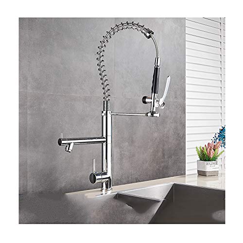 Kitchen Faucet with Hot and Cold Water Deck Mounted Brass 2 Functions Kitchen Sink Faucet Single Handle Pull Down Kitchen Sink Mixer Tap,Chrome von ZJHAHJY
