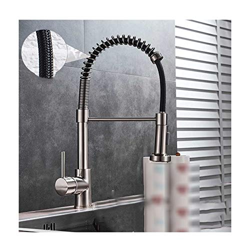 Kitchen Faucets with 2 Mode Sprayer Brass Single Handle Hot and Cold Water Pull Out Pull Down Sprayer Spring Bar Sink Kitchen Sink Mixer Tap,Brushed Kitchen Faucets with 2 Mode Sprayer Brass Single Handle Hot and Cold Water Pull Out Pull Down Sprayer Spring Bar Sink Kitchen Sink Mixer Tap,Brushed von ZJHAHJY