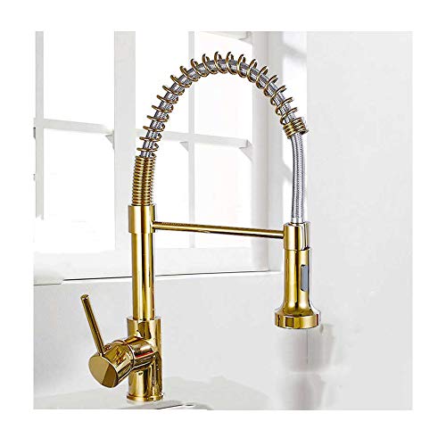 Kitchen Faucets with 2 Mode Sprayer Brass Single Handle Hot and Cold Water Pull Out Pull Down Sprayer Spring Bar Sink Kitchen Sink Mixer Tap,Gold Kitchen Faucets with 2 Mode Sprayer Brass Single Handle Hot and Cold Water Pull Out Pull Down Sprayer Spring Bar Sink Kitchen Sink Mixer Tap,Gold von ZJHAHJY
