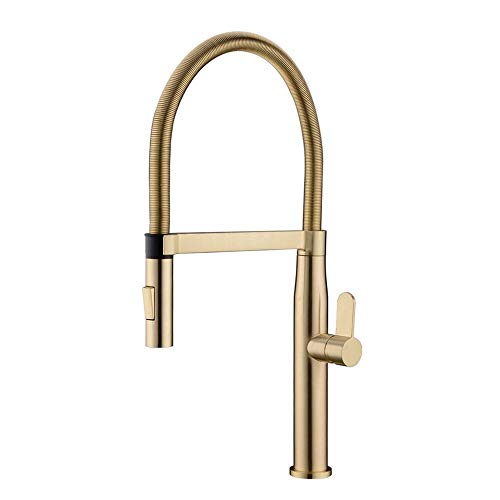 Kitchen Sink Faucet with 2 Modes Pull Down Sprayer 360° Rotation Single Handle Kitchen Sink Mixer Tap Deck Mount High Arc Kitchen Faucet with Hot and Cold Water,Brushed Gold Kitchen Sink Faucet with 2 Modes Pull Down Sprayer 360° Rotation Single Handle Kitchen Sink Mixer Tap Deck Mount High Arc Kitchen Faucet with Hot and Cold Water,Brushed Gold von ZJHAHJY