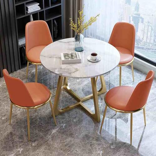 Konferenztisch, Büro Rezeption Zimmer Club Tisch, Bar Tisch und Stühle Set, kleine Büro Konferenzraum Tische, 80cm runder Tisch und 4 PU Lederstühle (orange) von ZJHAHJY