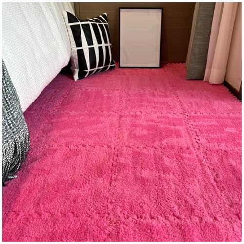 Verdickte, ineinandergreifende Plüschschaum-Bodenmatten, 61 x 61 cm, weiche Teppichfliesen für Kinderspielzimmer, Heimgebrauch und Sicherheit (Rosenrot), flauschig, langlebig, leicht zu reinigen, 10 von ZJHAHJY