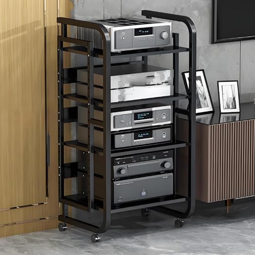 ZJHAHJY AV-Media-Ständer, Audio-Regal für Plattenspieler, TV-Ständer, Turm mit höhenverstellbaren Rädern, Medien-Aufbewahrungsschrank, für Meetings, Wohnzimmer, Aufnahmeraum (Schwarz, 49,8 x 42,4 x von ZJHAHJY