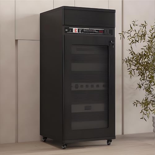 ZJHAHJY Audio-Regal, Medien-Aufbewahrungsschrank, Medienständer mit höhenverstellbaren Regalen, Stereo-Schrank mit Glastüren und Rädern für Meeting, Wohnzimmer, Aufnahmeraum (Schwarz, 51,8 x 54,9 x von ZJHAHJY