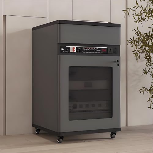 ZJHAHJY Audio-Regal, Medien-Aufbewahrungsschrank, Medienständer mit höhenverstellbaren Regalen, Stereo-Schrank mit Glastüren und Rädern für Meeting, Wohnzimmer, Aufnahmeraum (grau, 51,8 x 54,9 x 89,9 von ZJHAHJY
