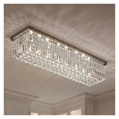 ZJHAHJY Eleganter Kristallkronleuchter aus Chrom, Moderne Deckenleuchte mit reflektierenden hängenden Kristallen für Wohnzimmer und Foyers von ZJHAHJY
