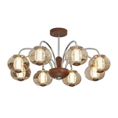 ZJHAHJY Französischer Retro-Designer-Wohnzimmer-Kronleuchter in Walnussfarbe, luxuriöse LED-Pendelleuchten für Esszimmer, Arbeitszimmer, Schlafzimmer, Beleuchtungskörper von ZJHAHJY