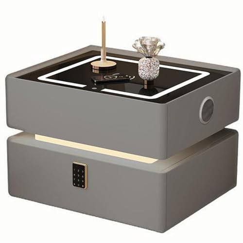 ZJHAHJY Intelligenter Nachttisch mit Ladestation, Induktionslichtern, Lautsprecher und Kombinationsschloss für Wohnzimmer (Grau, 40 x 40 x 48 cm) von ZJHAHJY