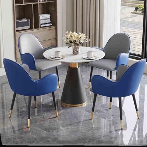 ZJHAHJY Küchen-Frühstücks-Bartisch und Stuhl-Set, Büro, Empfangsraum, Clubtisch, kleine Konferenzraumtische, runder Schiefer-Schreibtisch und mit 4 Kunstleder-Stühlen, 80 cm (Hellgrau + Blau) von ZJHAHJY