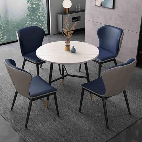ZJHAHJY Meeting Table, Small Room Negotiation Table Sets, Marble Round Table and PU backrest Chair Set, Business Conference Room Coffee Table Set, for Family Apartment (Blue) von ZJHAHJY