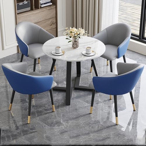 ZJHAHJY Negotiation Empfangstische und Stühle, Büro-Empfangsraum, Club-Tisch und Stuhl-Set, kleine runde Tische für Konferenzen, Meetingbereiche, 1 Tisch, 4 Stühle (Hellgrau + Blau) von ZJHAHJY