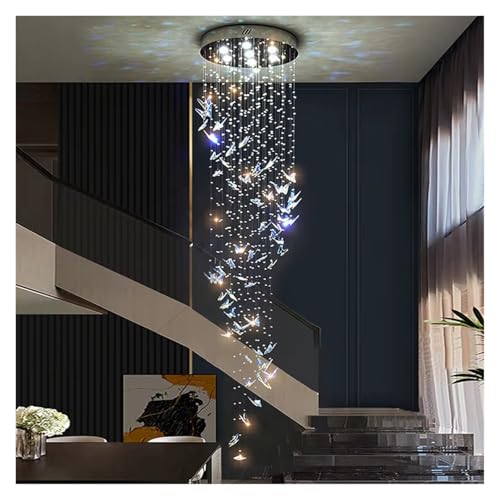 ZJHAHJY Romantische Schmetterling Kristall Treppe Pendelleuchten Moderne Wohnkultur LED Große Deckenleuchten für Treppe Wohnzimmer von ZJHAHJY