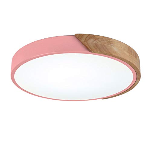 ZJHAHJY Runde Macaron Deckenleuchte Kinderzimmer Holz LED Deckenlampe Moderne Innenbeleuchtung Für Jungen Mädchen Schlafzimmer Wohnzimmer Kindergarten,Pink-23cm 9W-3 Step Dimming von ZJHAHJY
