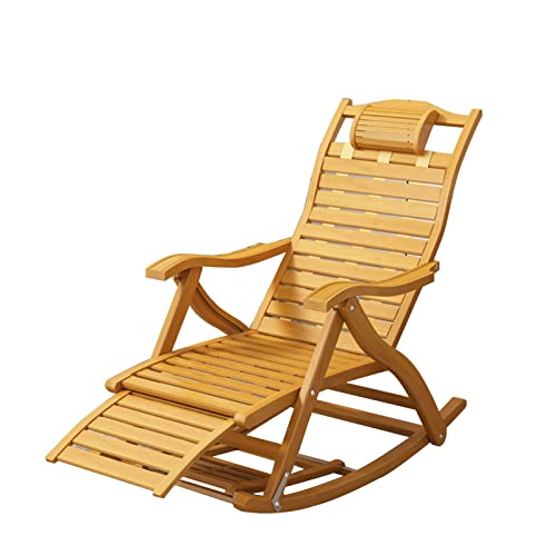 ZJHESXV Outdoor Folding Bamboo Rocking Chair Garden Sun Lounger Recliner Chair with Stretchy Footrest Foot Massage Siesta Chair (Colour: Wood Length) von ZJHESXV