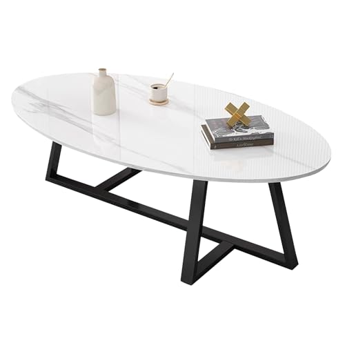 ZJHESXV Ovaler Couchtisch, ovaler Mid-Century Modern Center Tisch für Wohnzimmermöbel, Cocktail-Teetisch mit Steinplatten-Tischplatte und Metallrahmen, einfache Montage und Reinigung von ZJHESXV