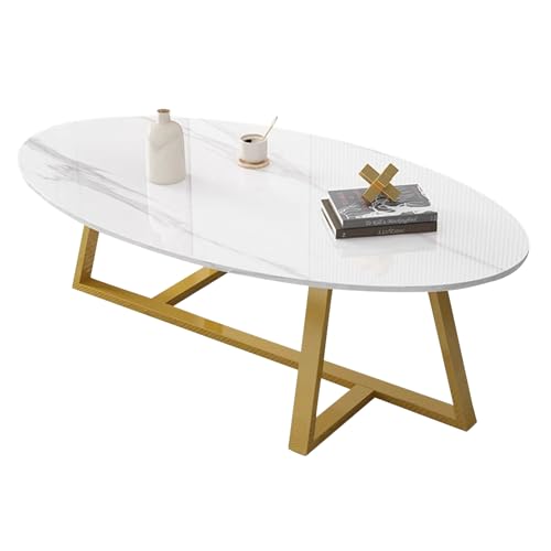 ZJHESXV Ovaler Couchtisch, ovaler Mid-Century Modern Center Tisch für Wohnzimmermöbel, Cocktail-Teetisch mit Steinplatten-Tischplatte und Metallrahmen, einfache Montage und Reinigung von ZJHESXV