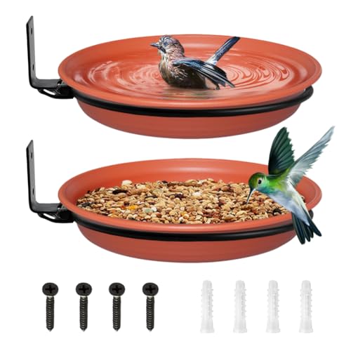 2 Stück Vogeltränke,Vogelfutterspender Und Vogeltränke,Vogelbad Garten Stehend,Vogelfutterhaus Balkongeländer Rund Mit Wandhalterung,Anlocken Wildvögeln,Wassertränke Vögel,Vogeltränkenzubehör (Braun) von ZJILIXIA