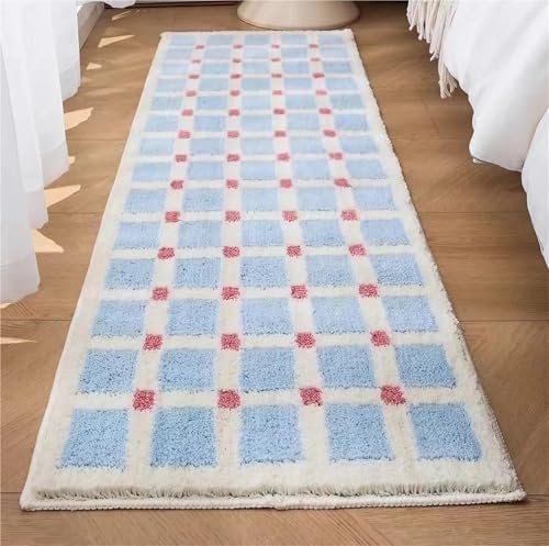 ZJIQOH Badezimmerteppich Badematte Waschbar und rutschfest, Duschvorleger Flauschige Mikrofaser Kurzflor, für Wohnzimmer Teppich Schlafzimmer Bettvorleger Matte(Blue,40 x 120 cm) von ZJIQOH