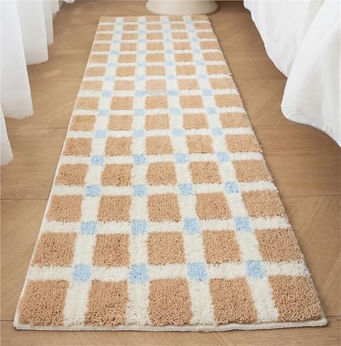 ZJIQOH Badezimmerteppich Badematte Waschbar und rutschfest, Duschvorleger Flauschige Mikrofaser Kurzflor, für Wohnzimmer Teppich Schlafzimmer Bettvorleger Matte(Khaki A,50 x 180 cm) von ZJIQOH