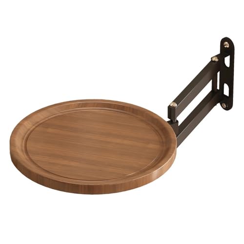 ZJIQOH Klapptisch Wand, Wandtisch Klappbar mit 720° Frei Einstellbar & Platzsparend, Original Wood Runder Klein Tisch Tablett, für Schlafzimmer und Wohnzimmer(Walnut Colour) von ZJIQOH