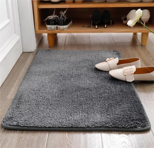 ZJIQOH Schmutzfangmatte & Fußmatte Innen/Außen Waschbar - Rutschfester Küchenteppich & Duschvorleger - Badezimmerteppich Groß Flauschiger - für Eingangsbereich(Gray,60 x 90 cm) von ZJIQOH