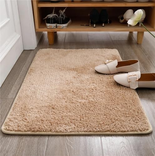 ZJIQOH Schmutzfangmatte & Fußmatte Innen/Außen Waschbar - Rutschfester Küchenteppich & Duschvorleger - Badezimmerteppich Groß Flauschiger - für Eingangsbereich(Khaki,60 x 60 cm) von ZJIQOH