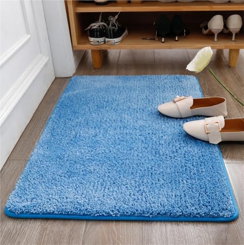 ZJIQOH Schmutzfangmatte & Fußmatte Innen/Außen Waschbar - Rutschfester Küchenteppich & Duschvorleger - Badezimmerteppich Groß Flauschiger - für Eingangsbereich(Light Blue,100 x 100 cm) von ZJIQOH