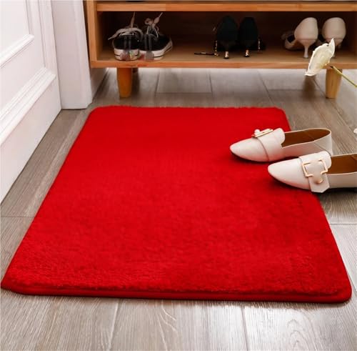 ZJIQOH Schmutzfangmatte & Fußmatte Innen/Außen Waschbar - Rutschfester Küchenteppich & Duschvorleger - Badezimmerteppich Groß Flauschiger - für Eingangsbereich(Red,50 x 50 cm) von ZJIQOH
