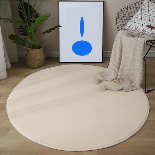 ZJIQOH Teppich Rund Kurzflor Waschbarer und Rutschfester, Moderner Flauschiger Weich Einfarbiges, Teppich Schlafzimmer Läufer Flur Bettvorleger für Wohnzimmer(Beige,60 cm) von ZJIQOH