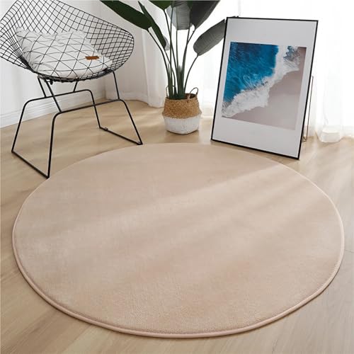 ZJIQOH Teppich Rund Kurzflor Waschbarer und Rutschfester, Moderner Flauschiger Weich Einfarbiges, Teppich Schlafzimmer Läufer Flur Bettvorleger für Wohnzimmer(Camel,100 cm) von ZJIQOH