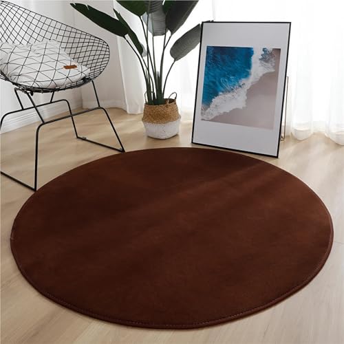 ZJIQOH Teppich Rund Kurzflor Waschbarer und Rutschfester, Moderner Flauschiger Weich Einfarbiges, Teppich Schlafzimmer Läufer Flur Bettvorleger für Wohnzimmer(Coffee,200 cm) von ZJIQOH