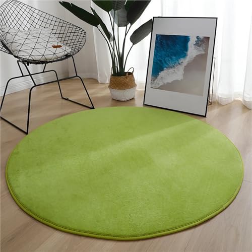 ZJIQOH Teppich Rund Kurzflor Waschbarer und Rutschfester, Moderner Flauschiger Weich Einfarbiges, Teppich Schlafzimmer Läufer Flur Bettvorleger für Wohnzimmer(Green,60 cm) von ZJIQOH