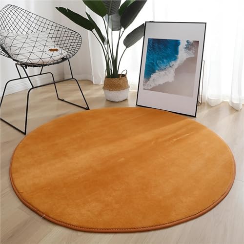 ZJIQOH Teppich Rund Kurzflor Waschbarer und Rutschfester, Moderner Flauschiger Weich Einfarbiges, Teppich Schlafzimmer Läufer Flur Bettvorleger für Wohnzimmer(Khaki,120 cm) von ZJIQOH